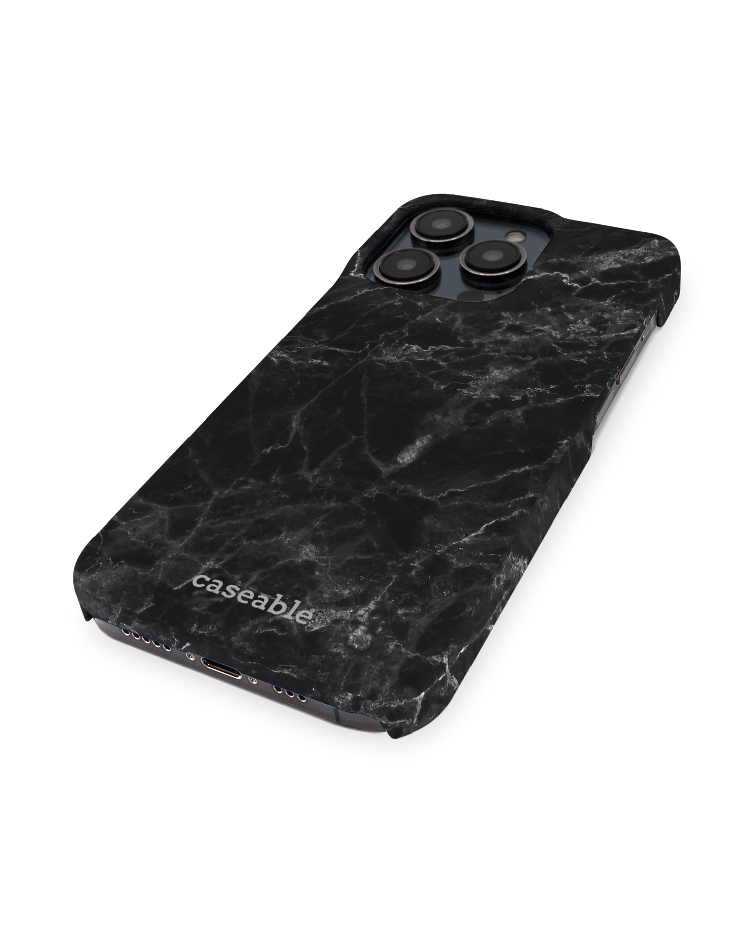 Midnight Marble Hard Shell Phone Case for Apple iPhone 14 Pro: Perspective view