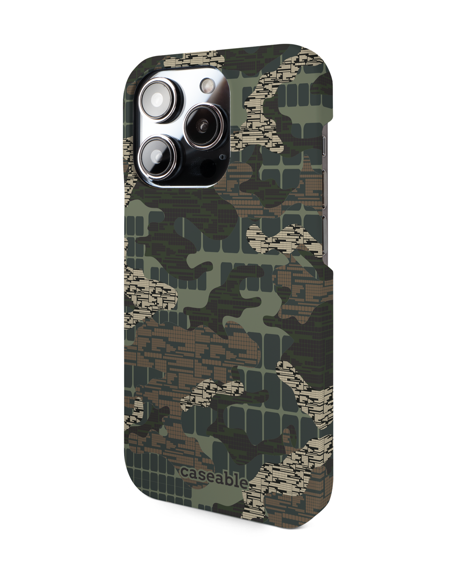 Green Camo Mix Hard Shell Phone Case for Apple iPhone 14 Pro: View from the right side