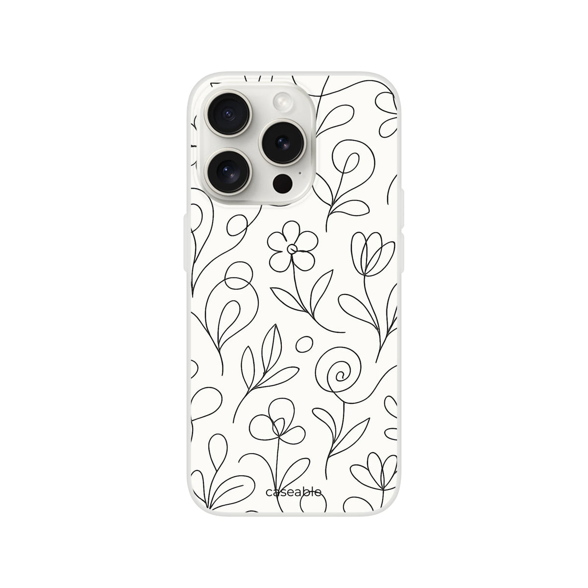 Floral Silicone Case for iPhone 15 Pro – Botanical Lines