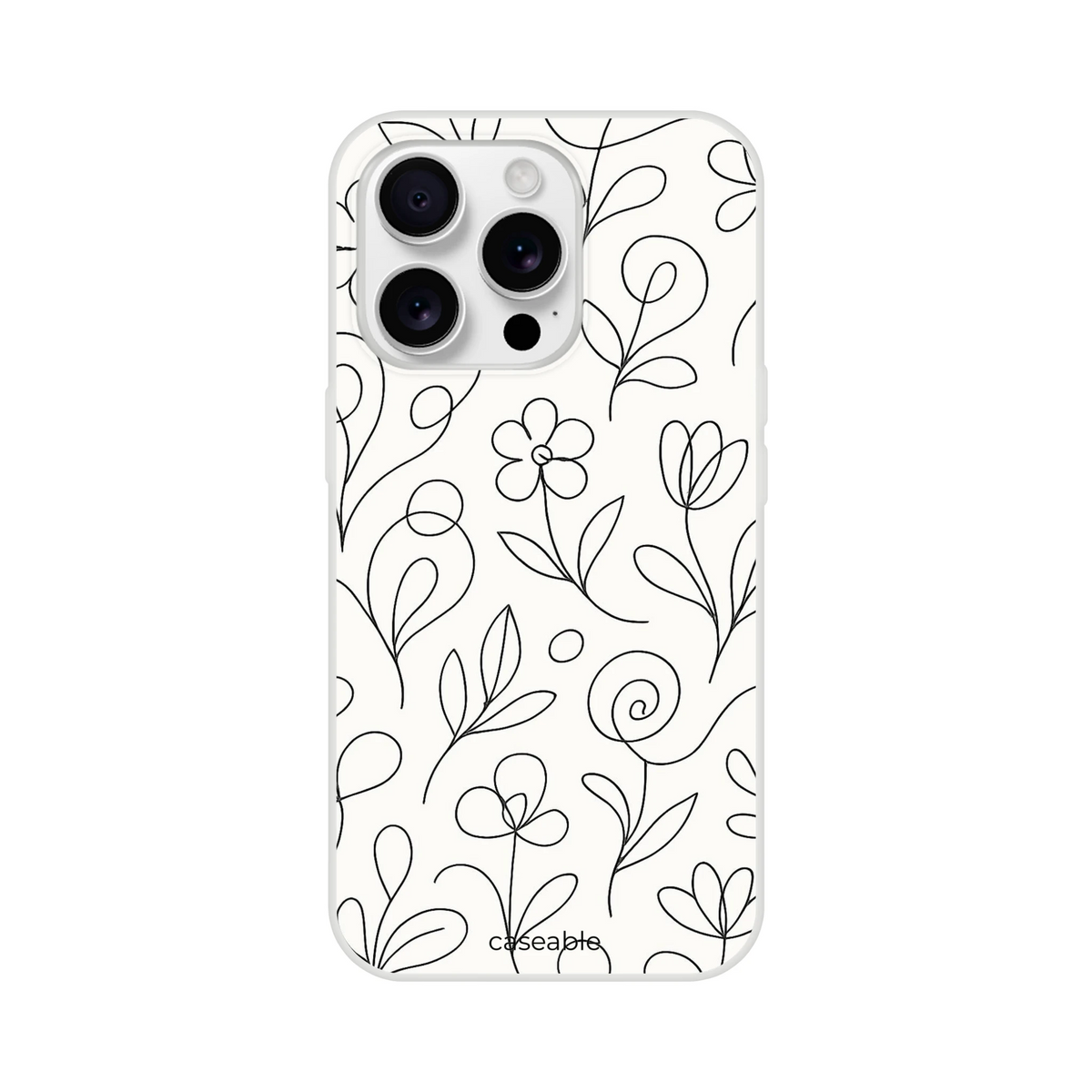 Floral Silicone Case for iPhone 16 Pro – Botanical Lines