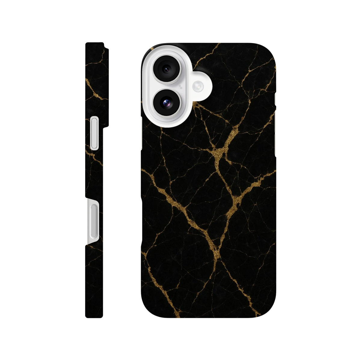 Marble Hard Shell Case for iPhone 16 – Black Marble