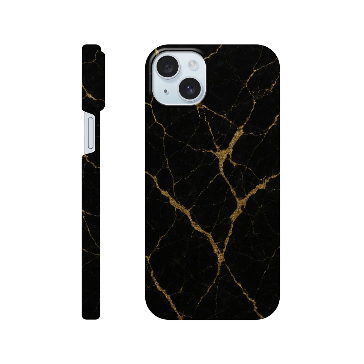 Marble Hard Shell Case for iPhone 15 Plus – Black Marble