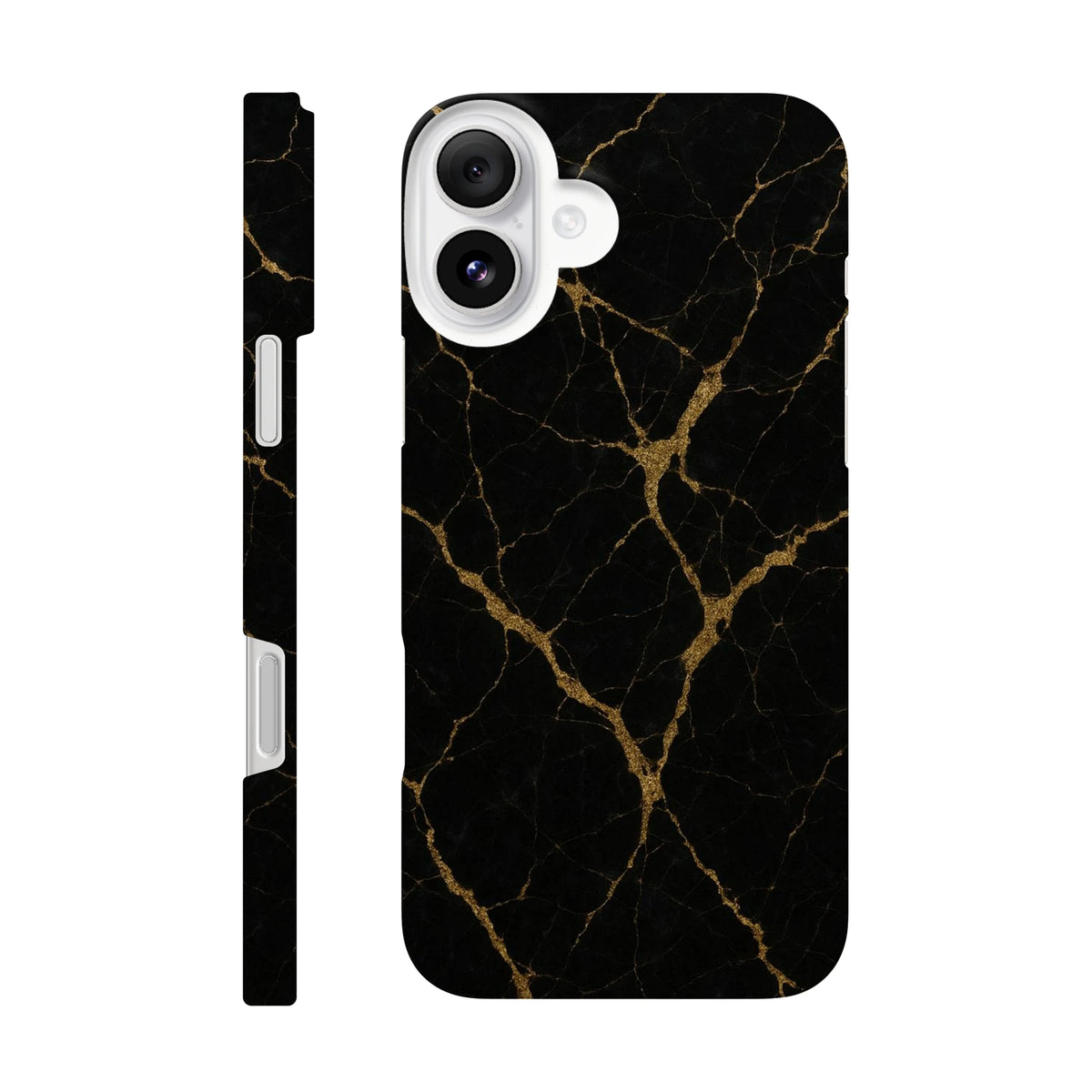 Marble Hard Shell Case for iPhone 16 Plus – Black Marble