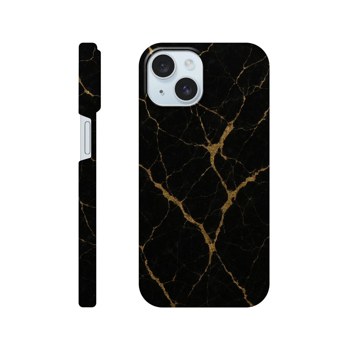 Marble Hard Shell Case for iPhone 15 – Black Marble