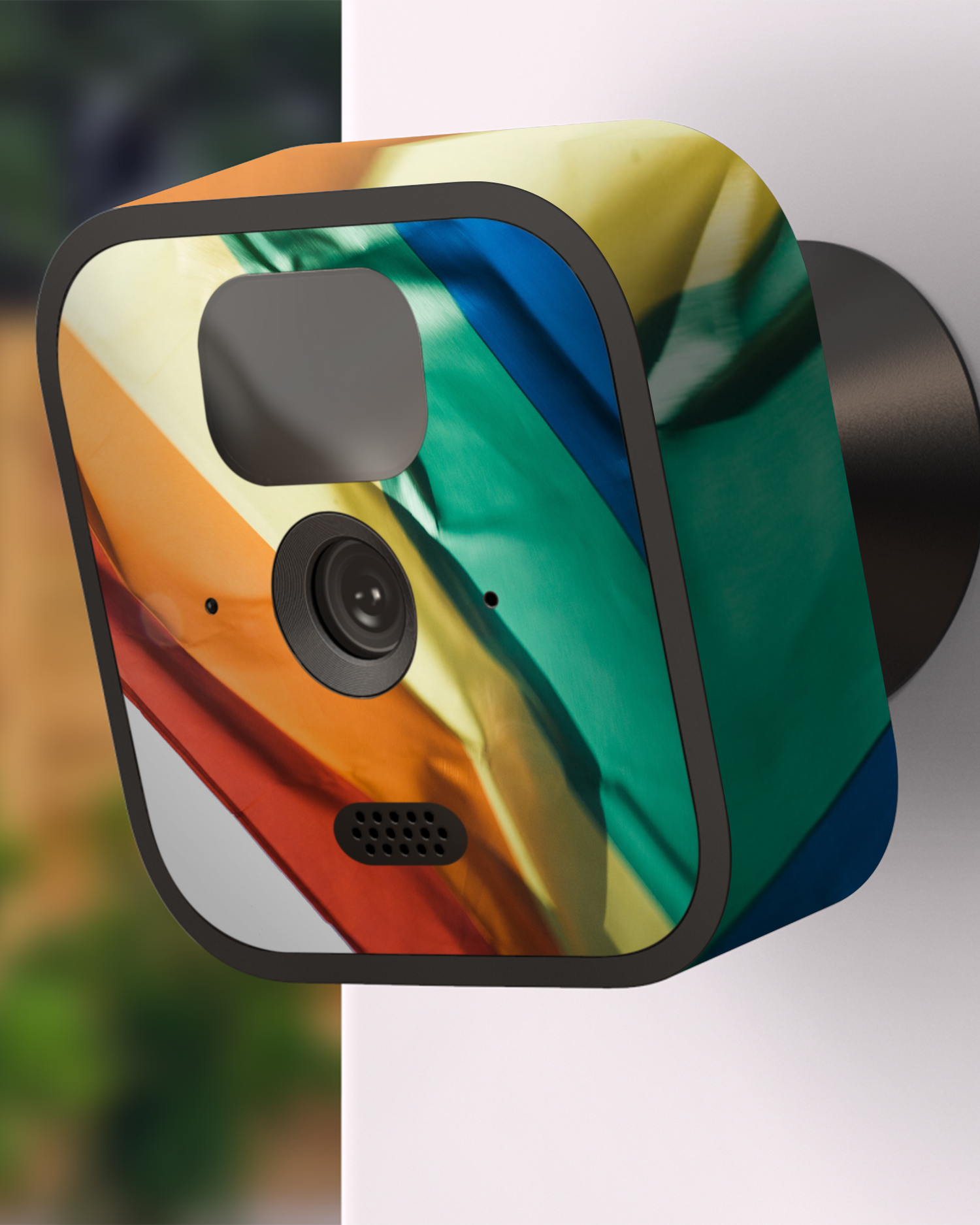 Rainbow Flag Camera Skin Blink Outdoor (2020) attached to exterior wall