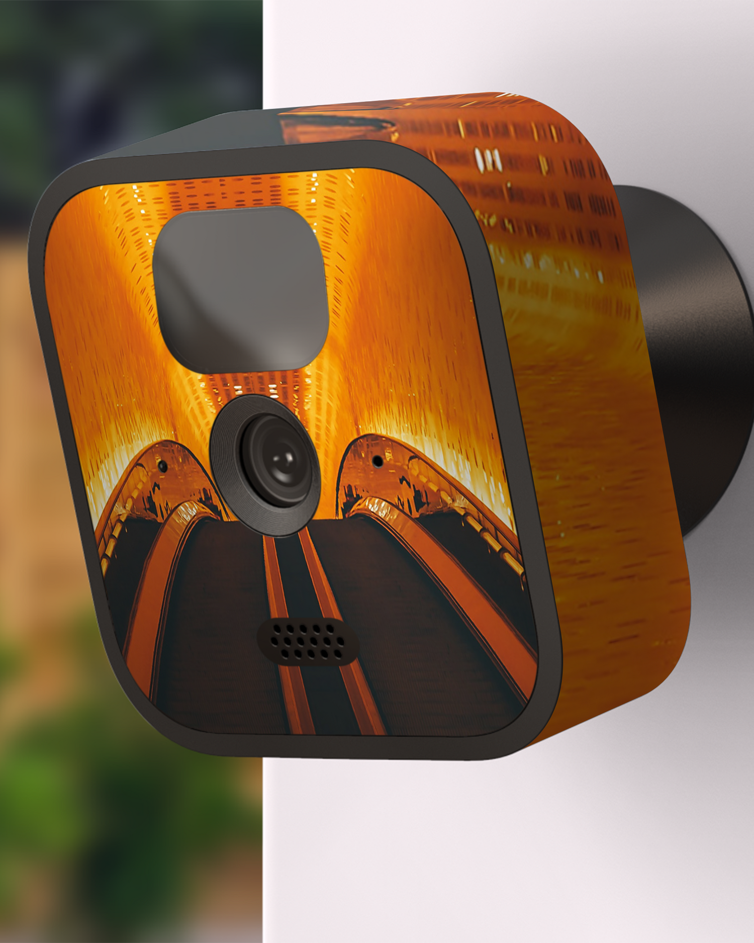 Elbphilharmonie Orange Camera Skin Blink Outdoor (2020) attached to exterior wall