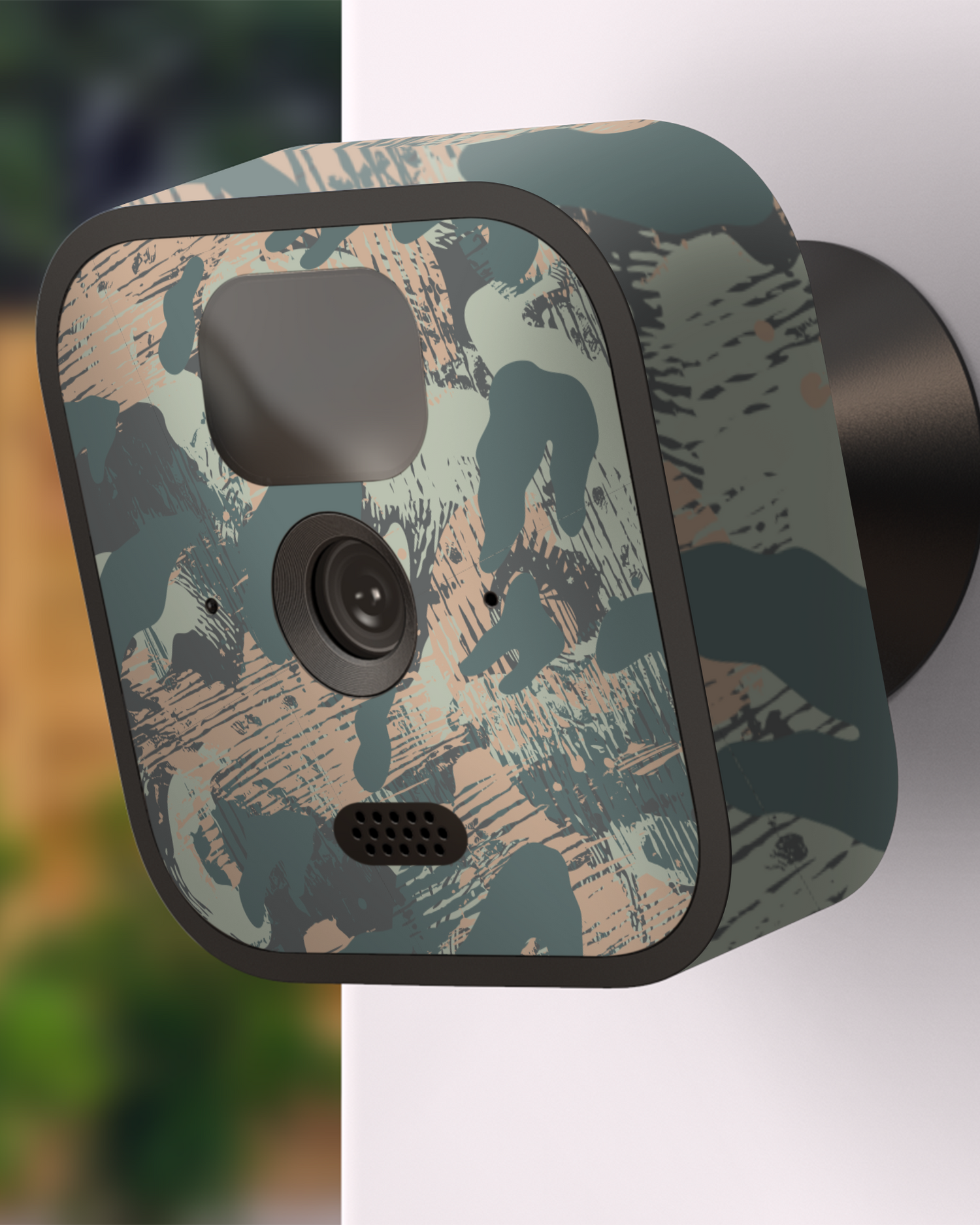 Camouflage Mix Camera Skin Blink Outdoor (2020) attached to exterior wall