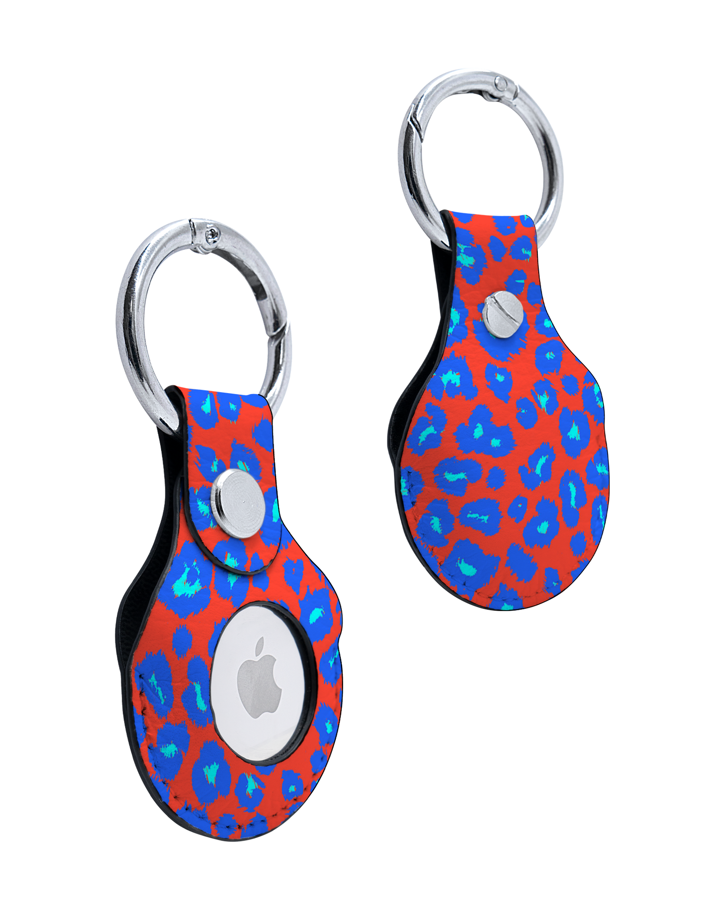 AirTag Holder with Bright Leopard Print Design: Front and Back