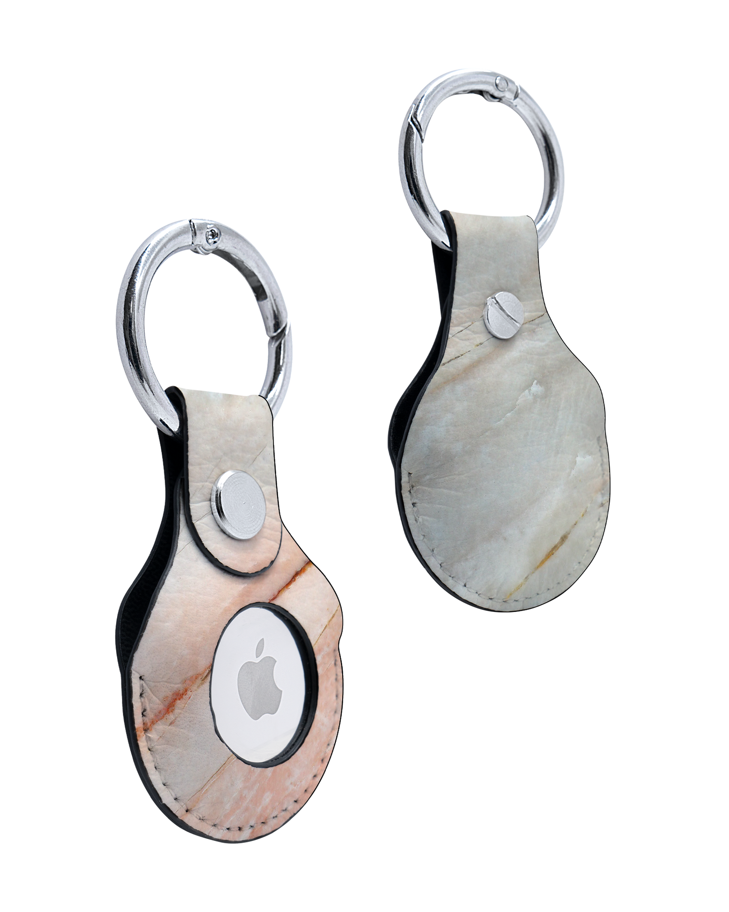 AirTag Holder with Mother of Pearl Marble Design: Front and Back