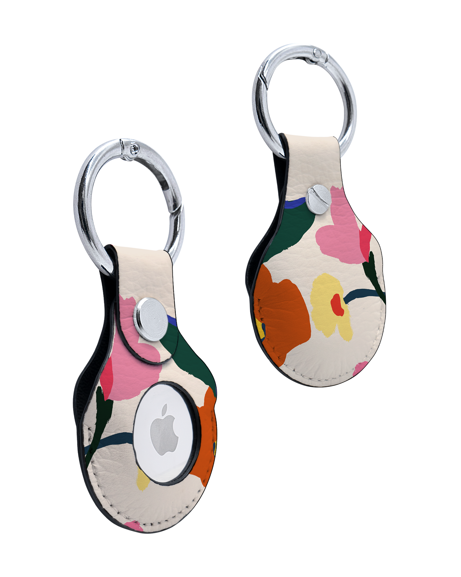 AirTag Holder with Handpainted Blooms Design: Front and Back