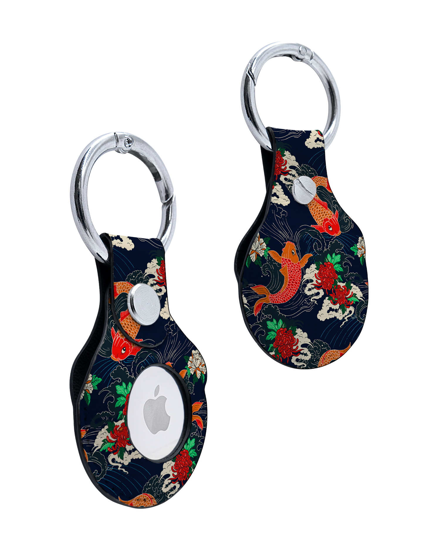 AirTag Holder with Repeating Koi Design: Front and Back