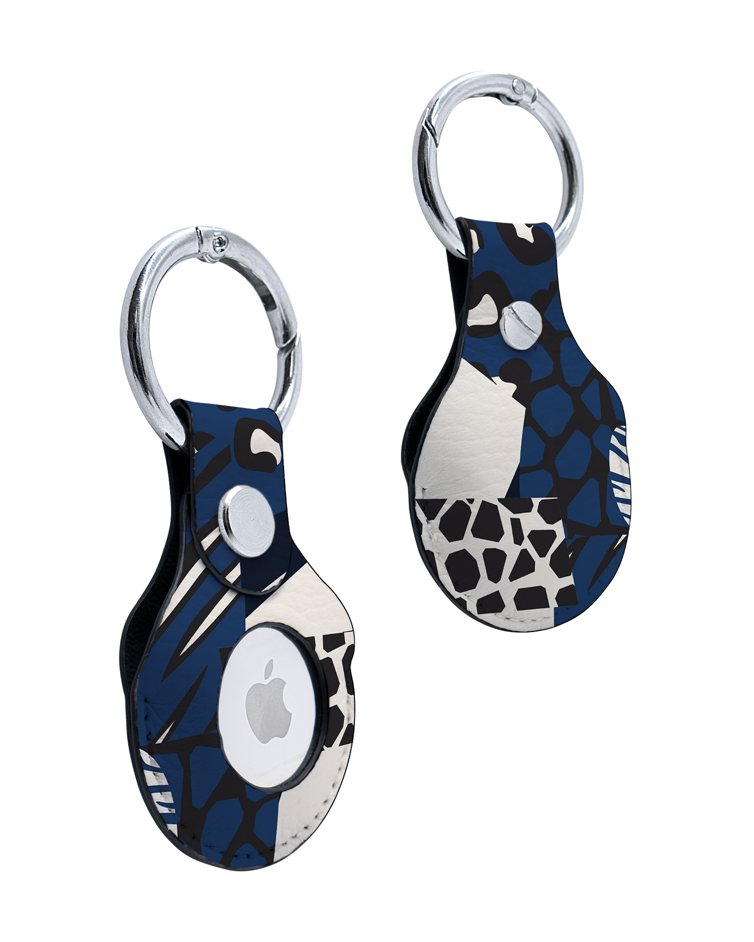 AirTag Holder with Animal Print Patchwork Design: Front and Back