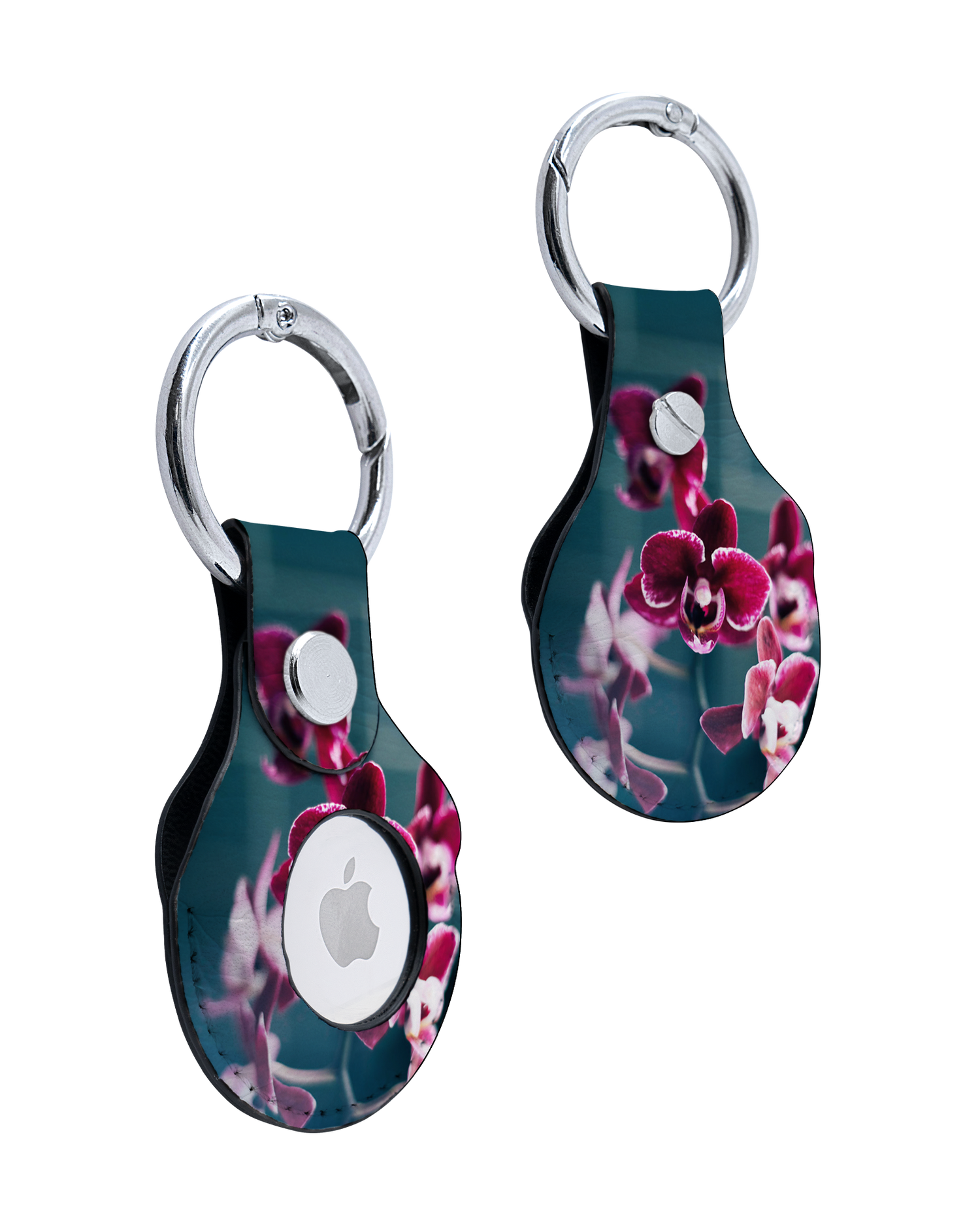 AirTag Holder with Orchid Design: Front and Back