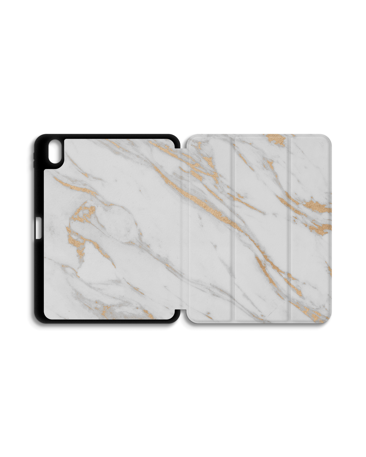 Gold Marble Elegance iPad Case with Pencil Holder for Apple iPad (10th Generation): Opened exterior view