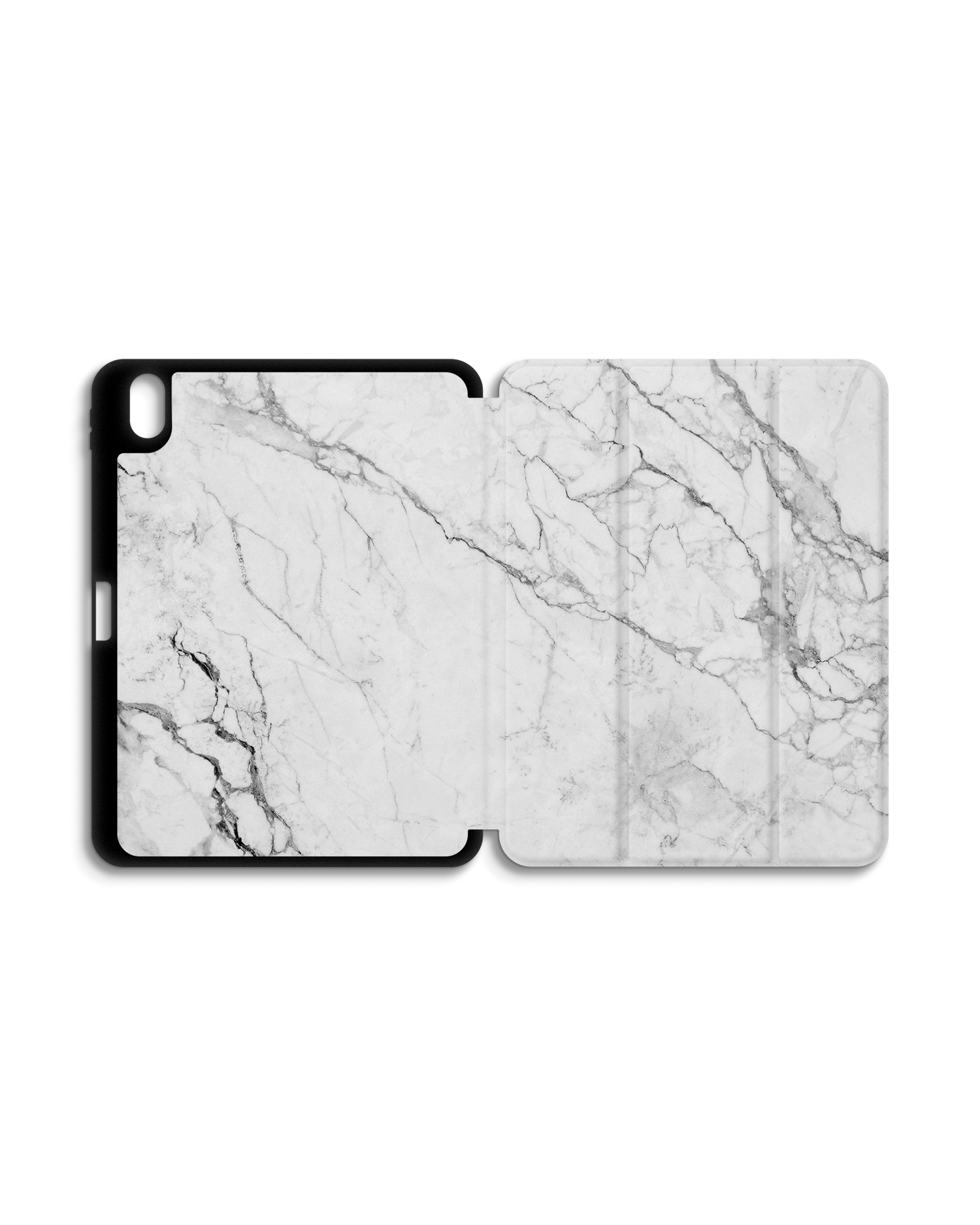 White Marble iPad Case with Pencil Holder for Apple iPad (10th Generation): Opened exterior view