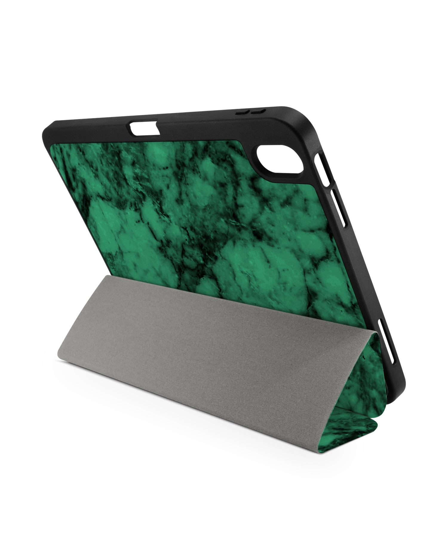 Green Marble iPad Case with Pencil Holder for Apple iPad (10th Generation): Set up in landscape format (back view)