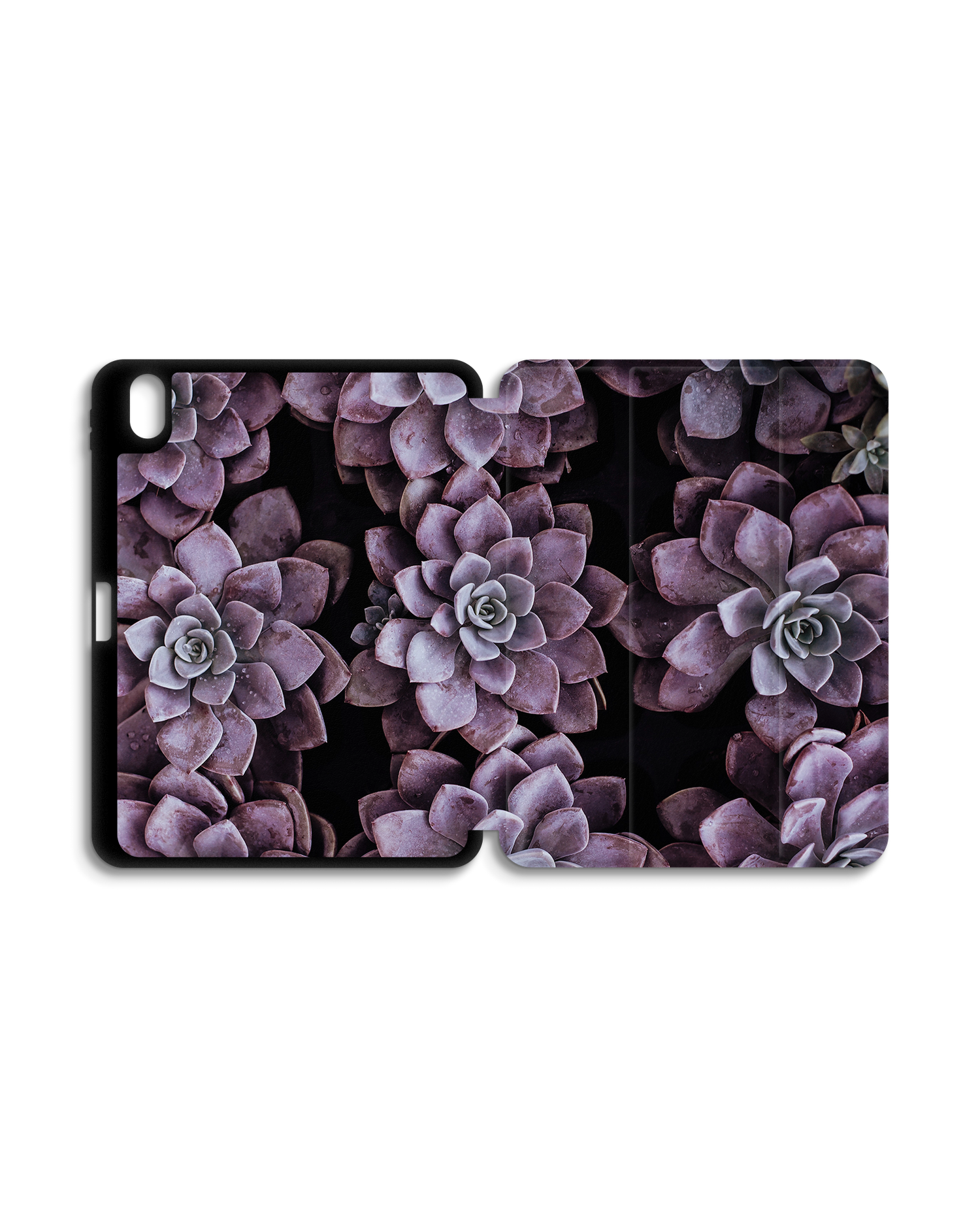 Purple Succulents iPad Case with Pencil Holder for Apple iPad (10th Generation): Opened exterior view