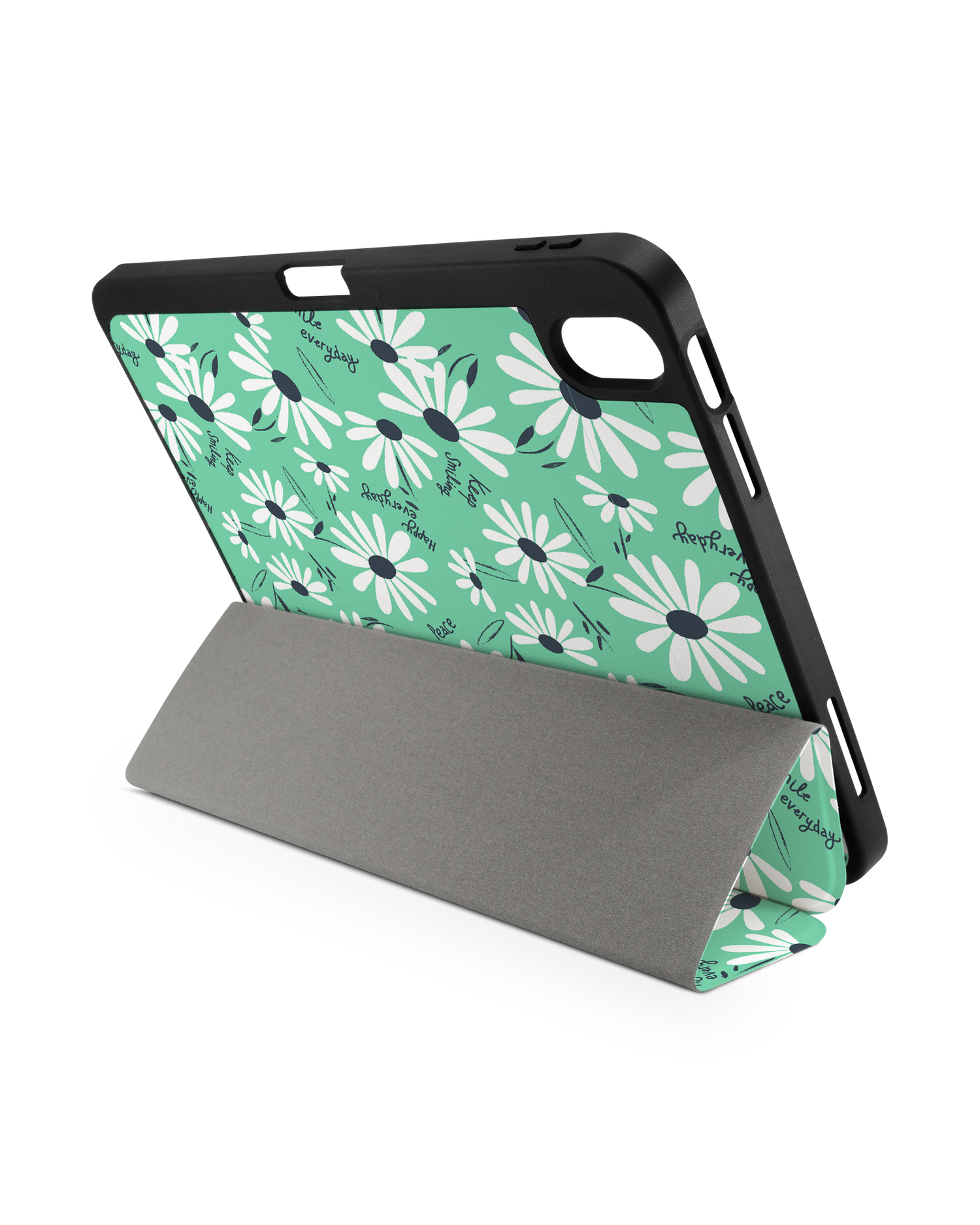 Positive Daisies iPad Case with Pencil Holder for Apple iPad (10th Generation): Set up in landscape format (back view)