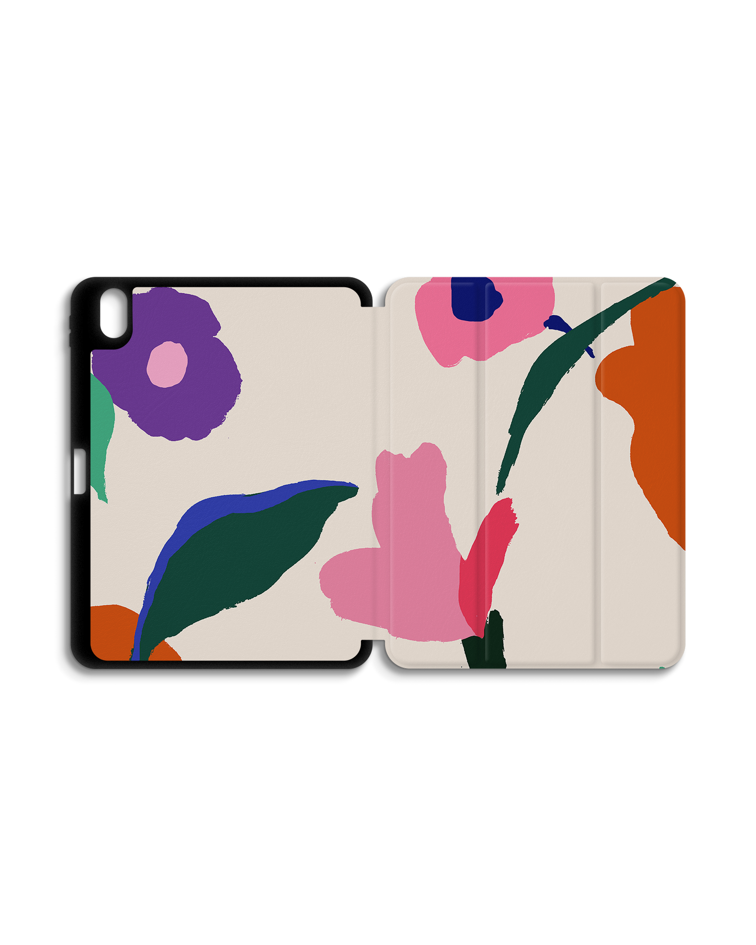Handpainted Blooms iPad Case with Pencil Holder for Apple iPad (10th Generation): Opened exterior view