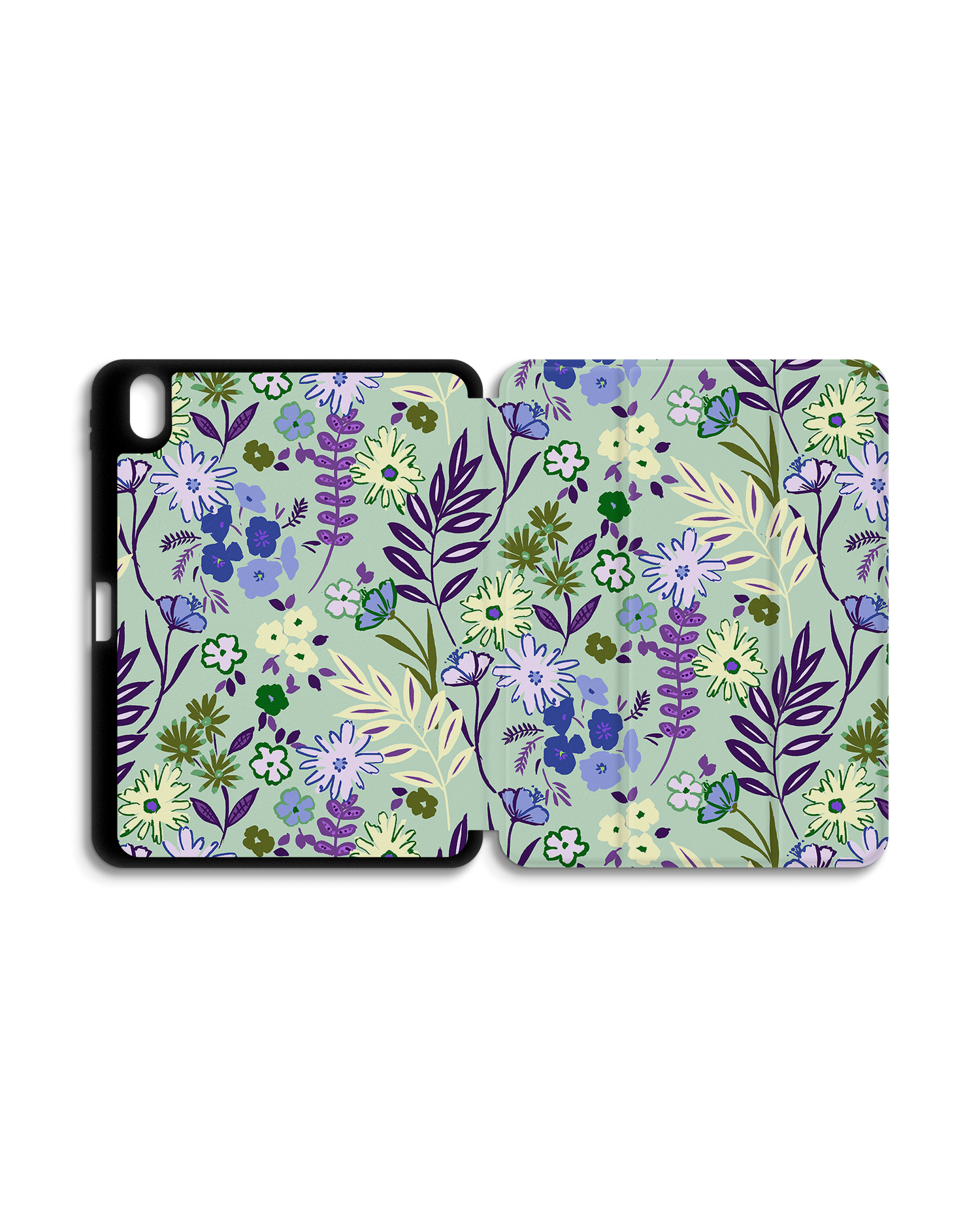 Pretty Purple Flowers iPad Case with Pencil Holder for Apple iPad (10th Generation): Opened exterior view