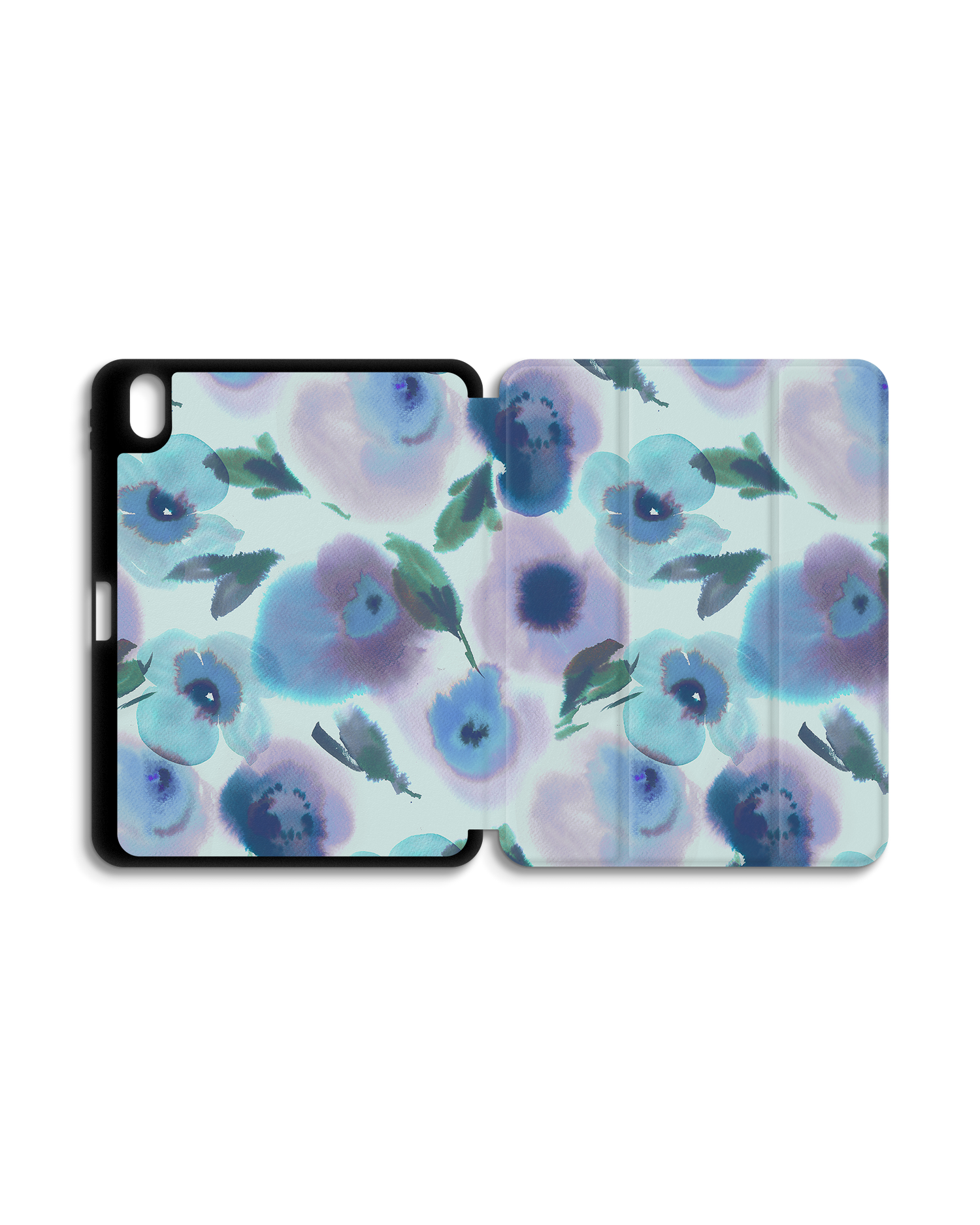 Watercolour Flowers Blue iPad Case with Pencil Holder for Apple iPad (10th Generation): Opened exterior view