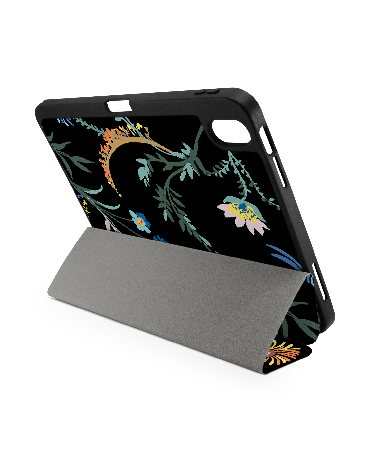 Woodland Spring Floral iPad Case with Pencil Holder for Apple iPad (10th Generation): Set up in landscape format (back view)