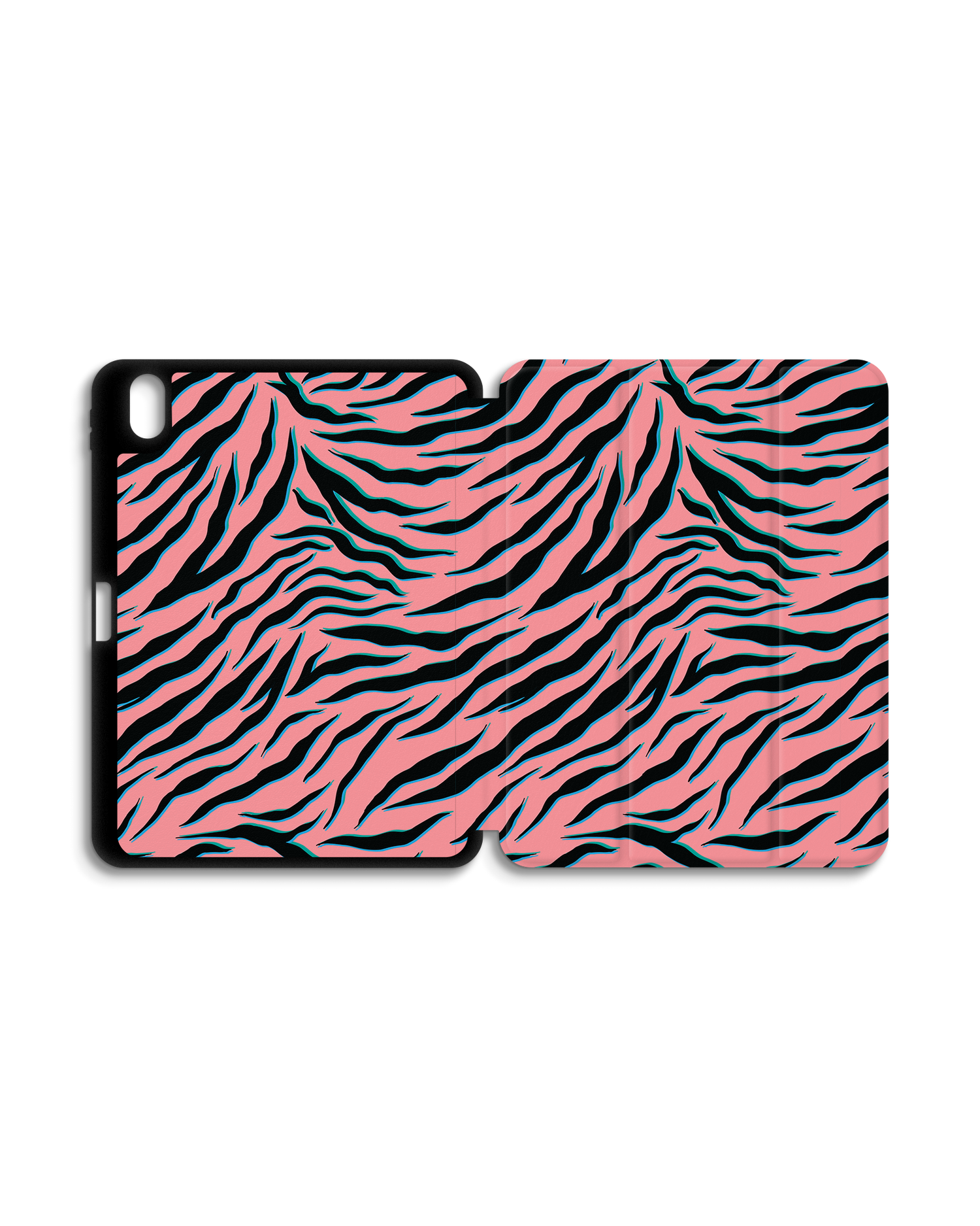 Pink Zebra iPad Case with Pencil Holder for Apple iPad (10th Generation): Opened exterior view