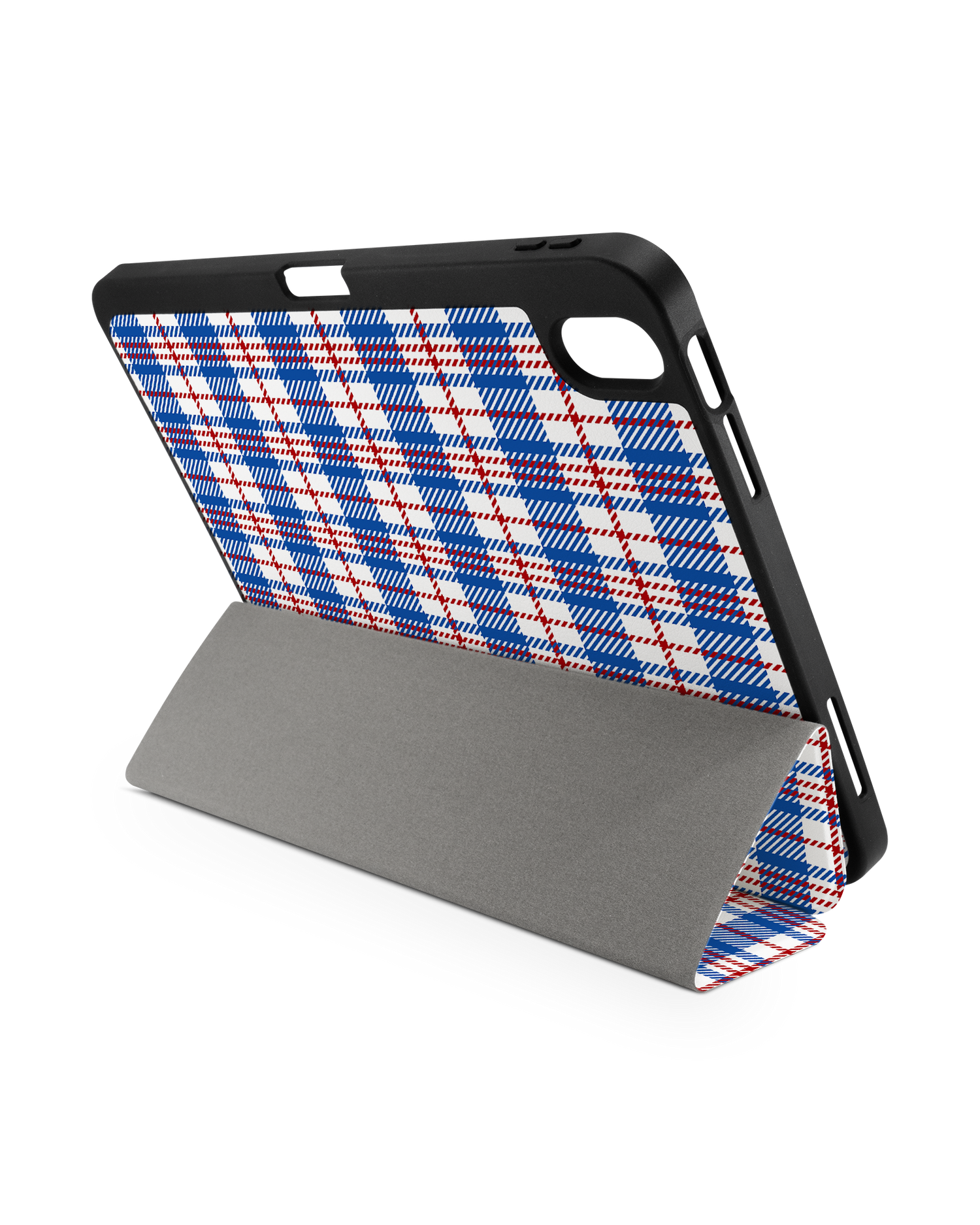 Plaid Market Bag iPad Case with Pencil Holder for Apple iPad (10th Generation): Set up in landscape format (back view)