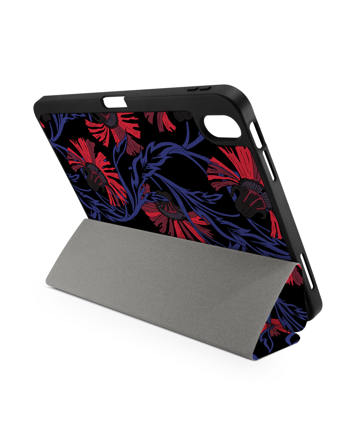 Midnight Floral iPad Case with Pencil Holder for Apple iPad (10th Generation): Set up in landscape format (back view)