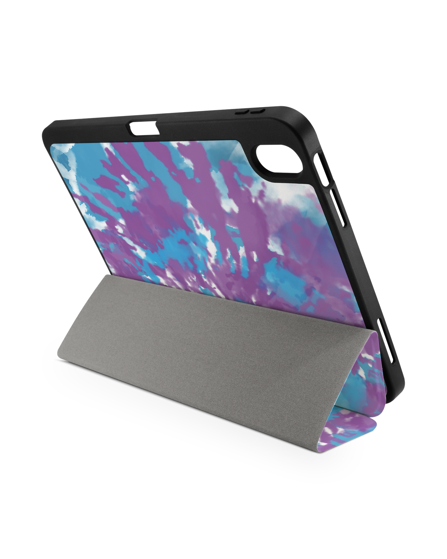 Classic Tie Dye iPad Case with Pencil Holder for Apple iPad (10th Generation): Set up in landscape format (back view)