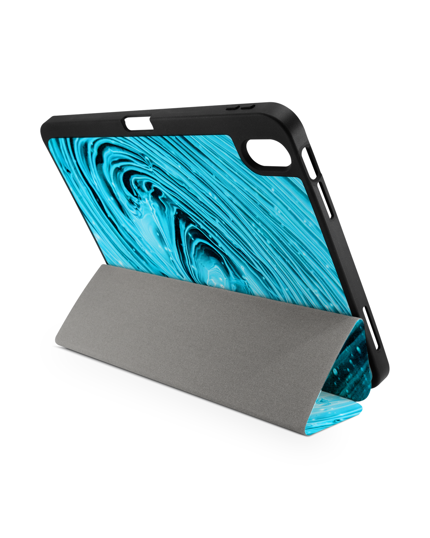 Turquoise Ripples iPad Case with Pencil Holder for Apple iPad (10th Generation): Set up in landscape format (back view)