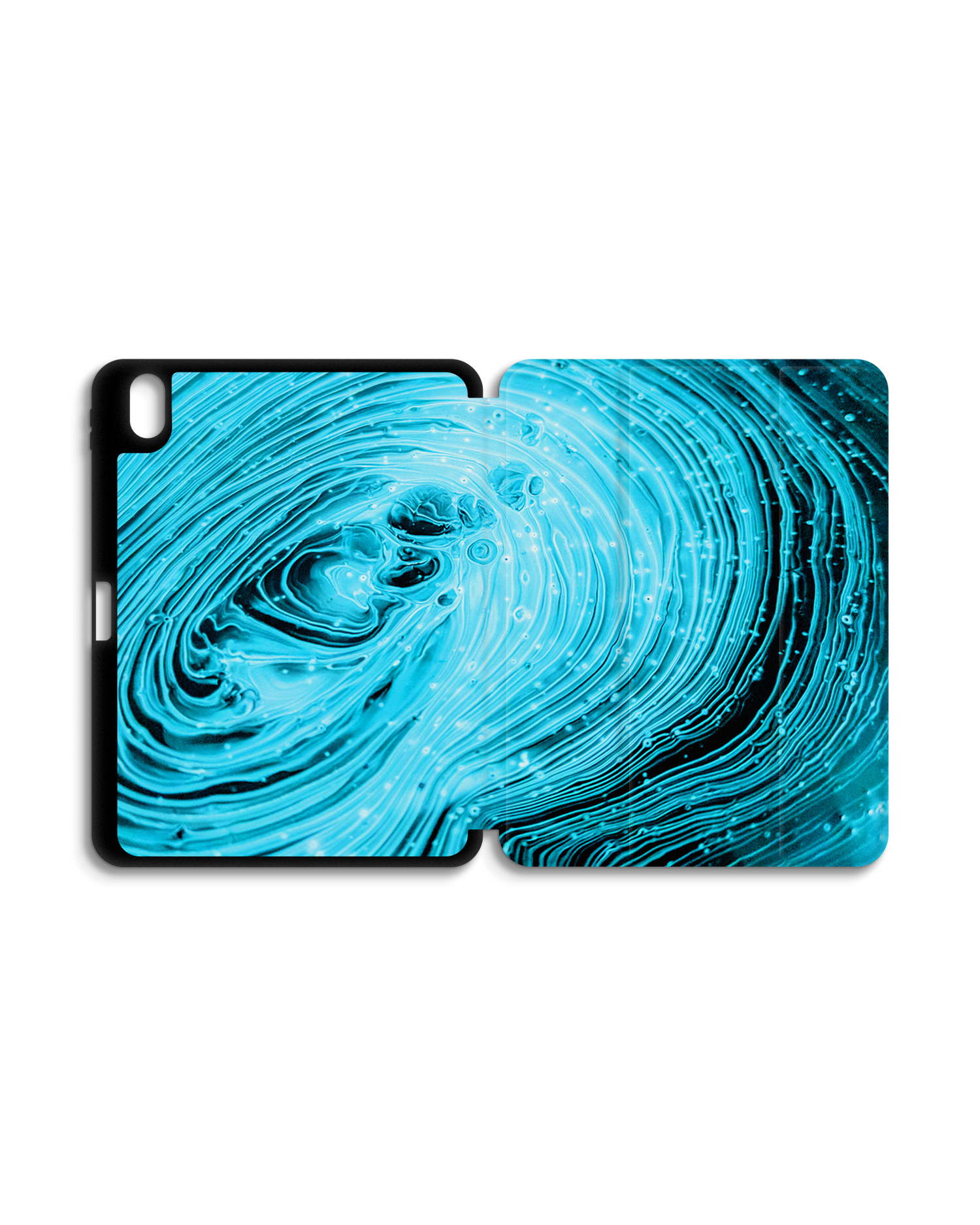 Turquoise Ripples iPad Case with Pencil Holder for Apple iPad (10th Generation): Opened exterior view