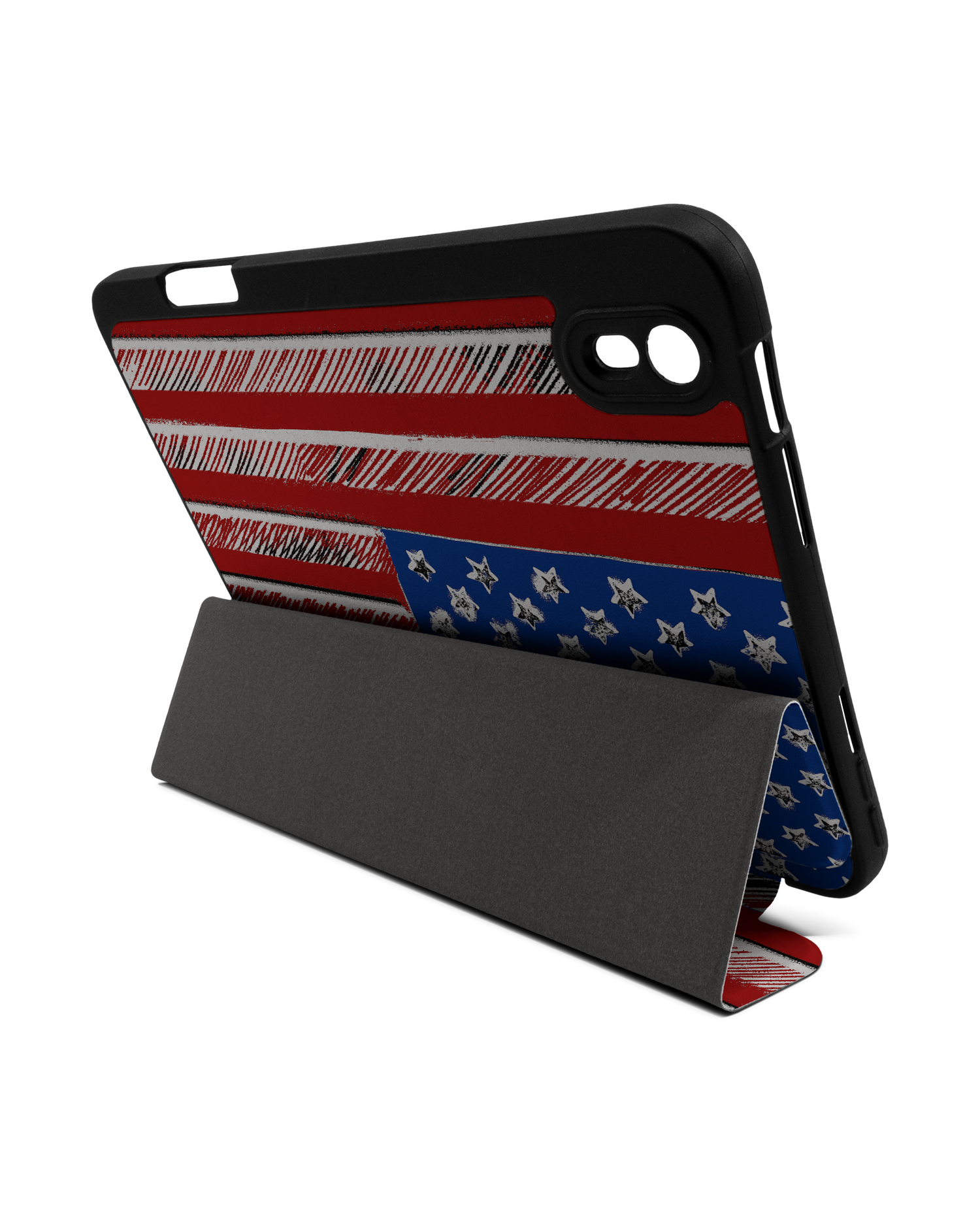 American Flag Color iPad Case with Pencil Holder Apple iPad mini 6 (2021): Set up in landscape format (back view)