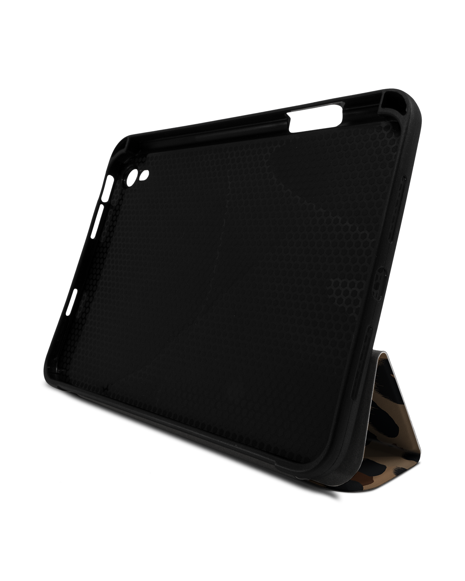 Leopard Repeat iPad Case with Pencil Holder Apple iPad mini 6 (2021): Set up in landscape format (front view)