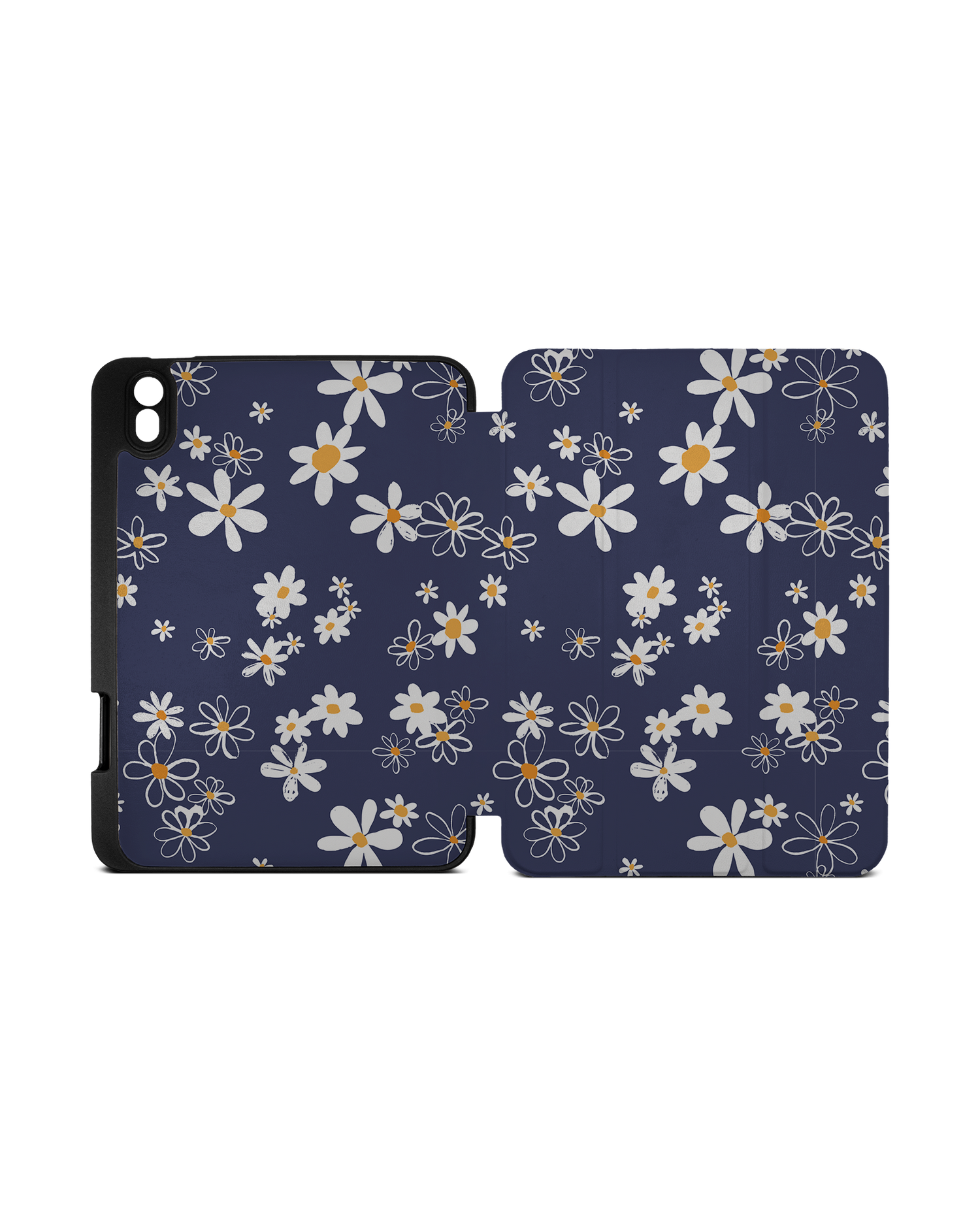 Navy Daisies iPad Case with Pencil Holder Apple iPad mini 6 (2021): Opened exterior view