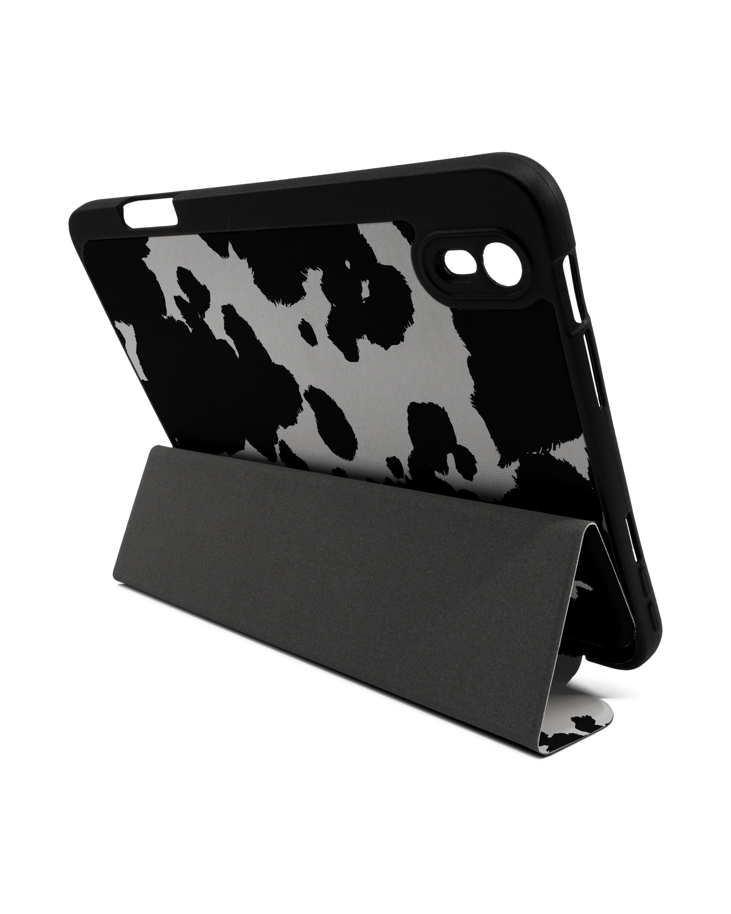 Cow Print iPad Case with Pencil Holder Apple iPad mini 6 (2021): Set up in landscape format (back view)