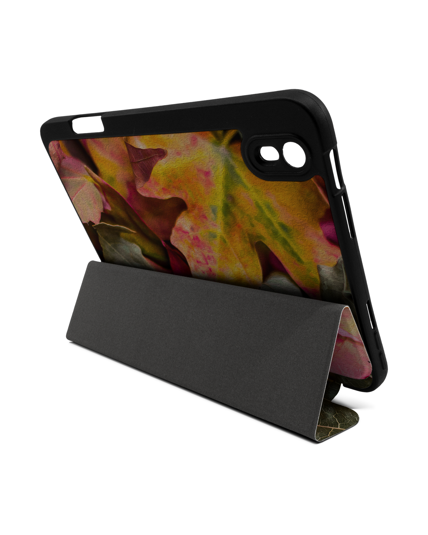 Autumn Leaves iPad Case with Pencil Holder Apple iPad mini 6 (2021): Set up in landscape format (back view)