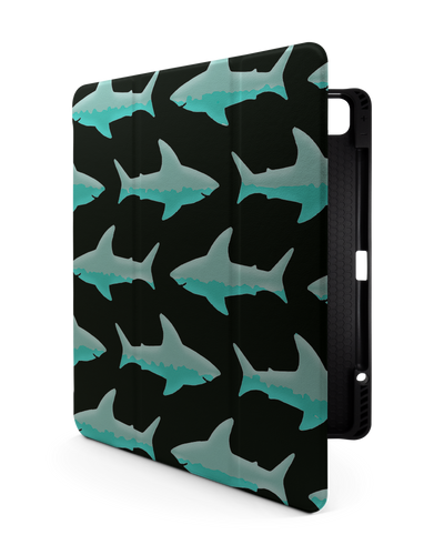 Neon Sharks iPad Case with Pencil Holder for Apple iPad Pro 6 12.9" (2022), Apple iPad Pro 5 12.9" (2021), Apple iPad Pro 4 12.9" (2020)