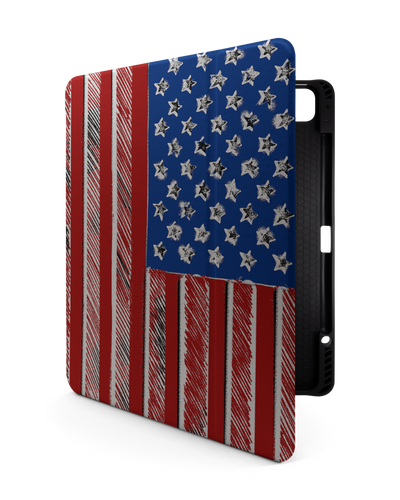 American Flag Color iPad Case with Pencil Holder for Apple iPad Pro 6 12.9" (2022), Apple iPad Pro 5 12.9" (2021), Apple iPad Pro 4 12.9" (2020)