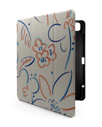 Bloom Doodles iPad Case with Pencil Holder for Apple iPad Pro 6 12.9" (2022), Apple iPad Pro 5 12.9" (2021), Apple iPad Pro 4 12.9" (2020)