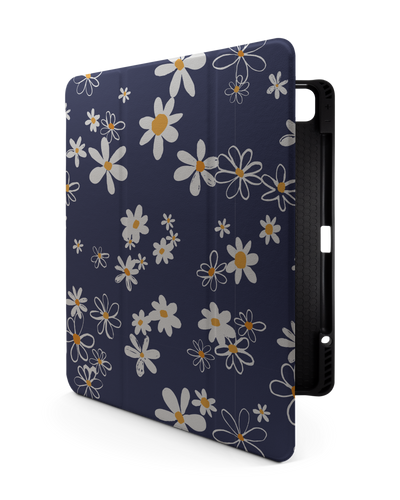 Navy Daisies iPad Case with Pencil Holder for Apple iPad Pro 6 12.9" (2022), Apple iPad Pro 5 12.9" (2021), Apple iPad Pro 4 12.9" (2020)