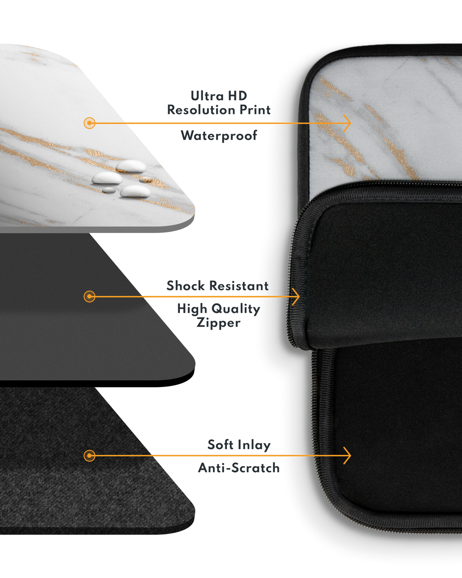 Gold Marble Elegance Laptop Case 14-15 inch with soft inner lining