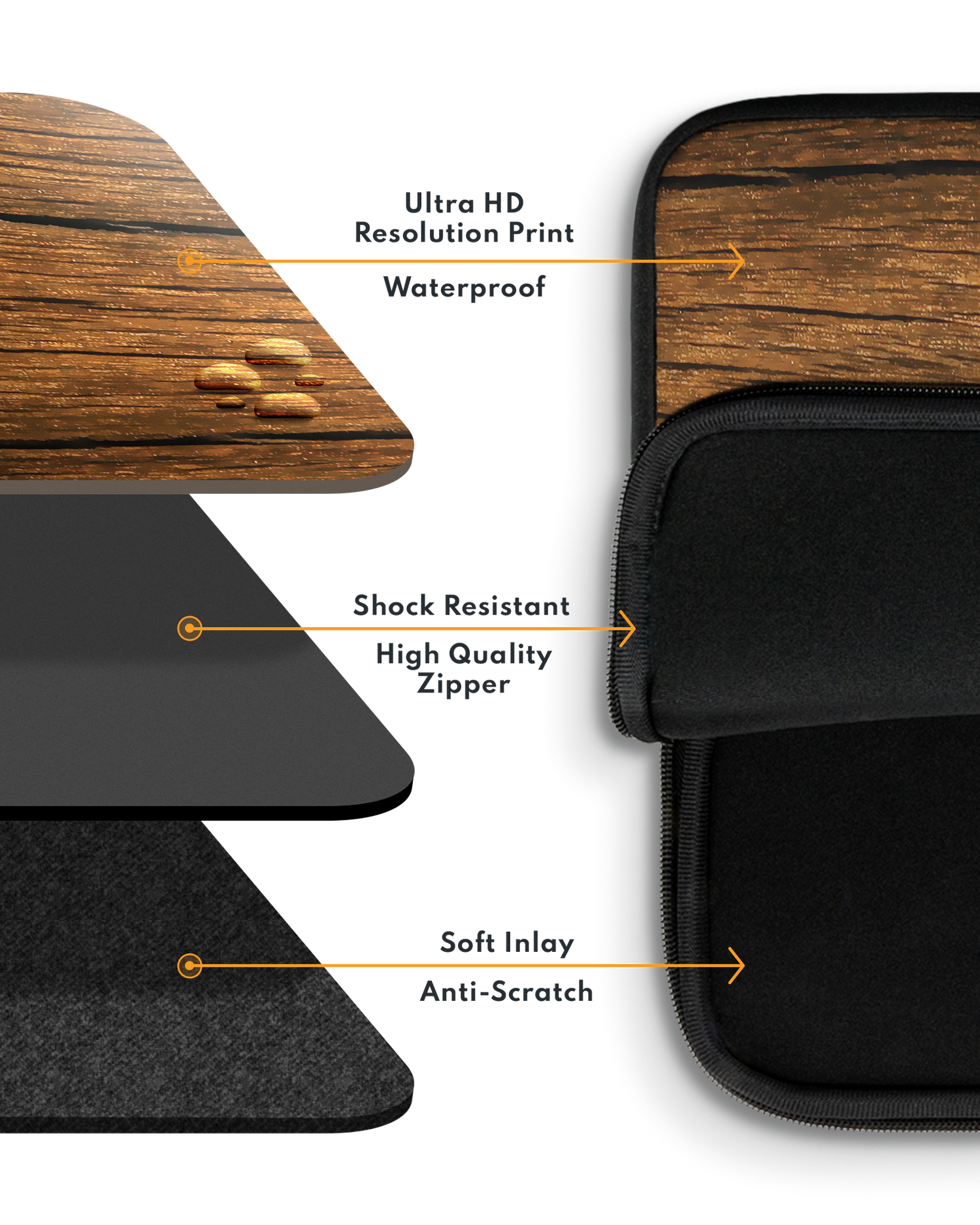Wood Laptop Case 14-15 inch with soft inner lining