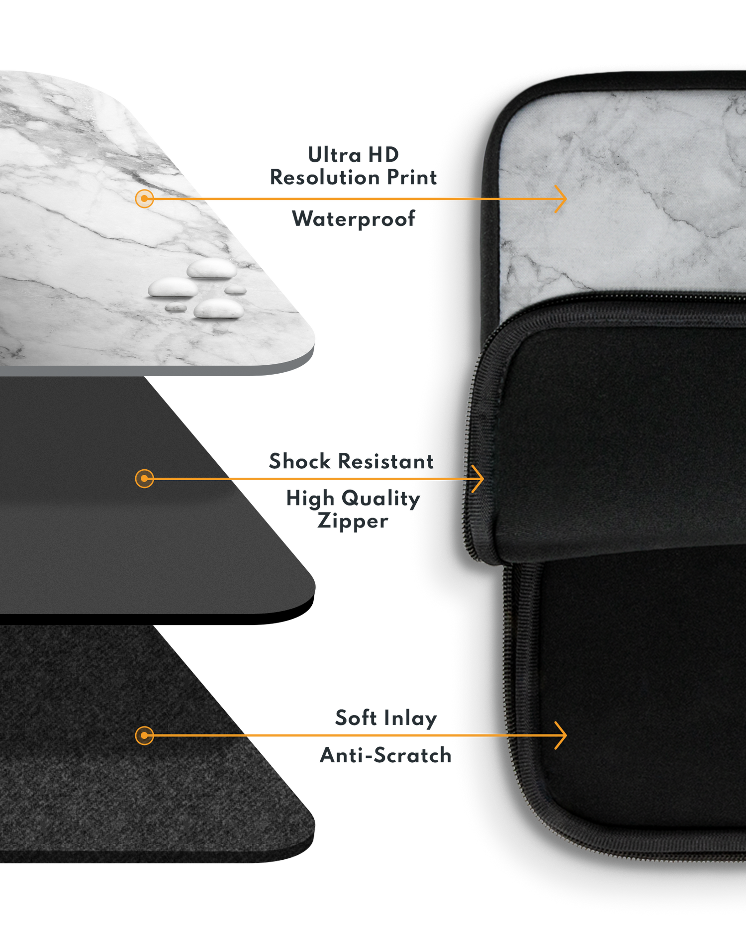 White Marble Laptop Case 13-14 inch with soft inner lining