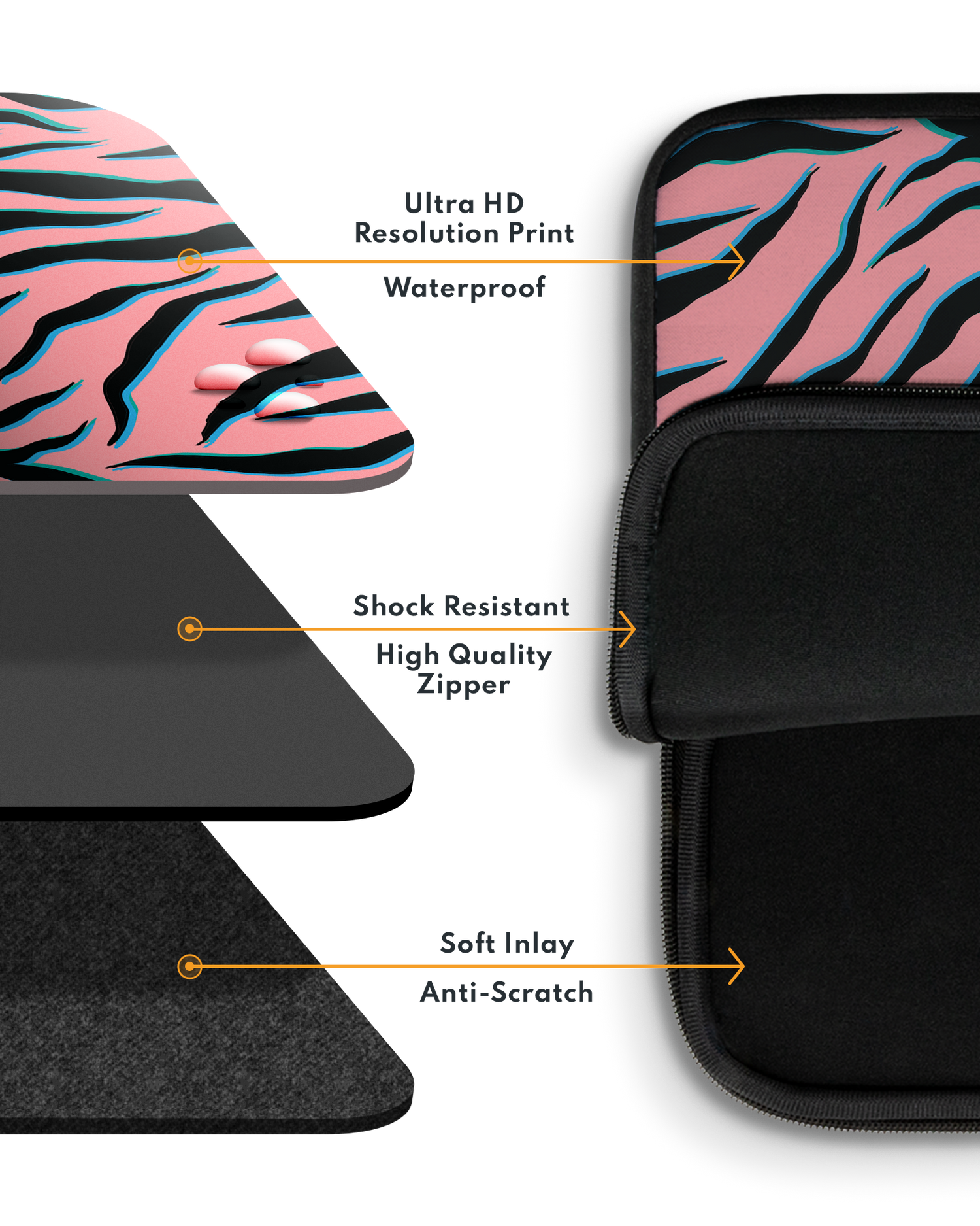 Pink Zebra Laptop Case 14 inch with soft inner lining