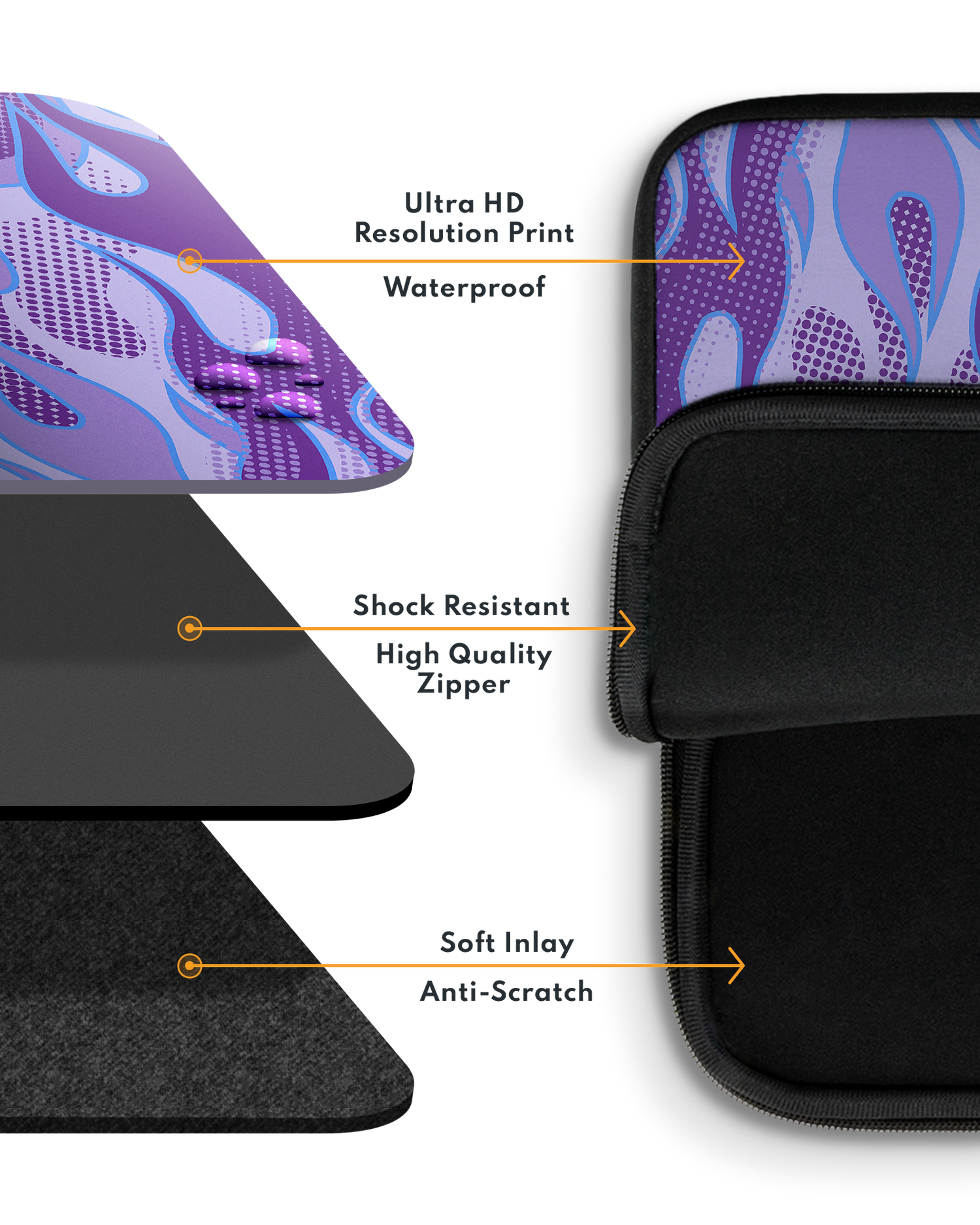 Purple Flames Laptop Case 13 inch with soft inner lining