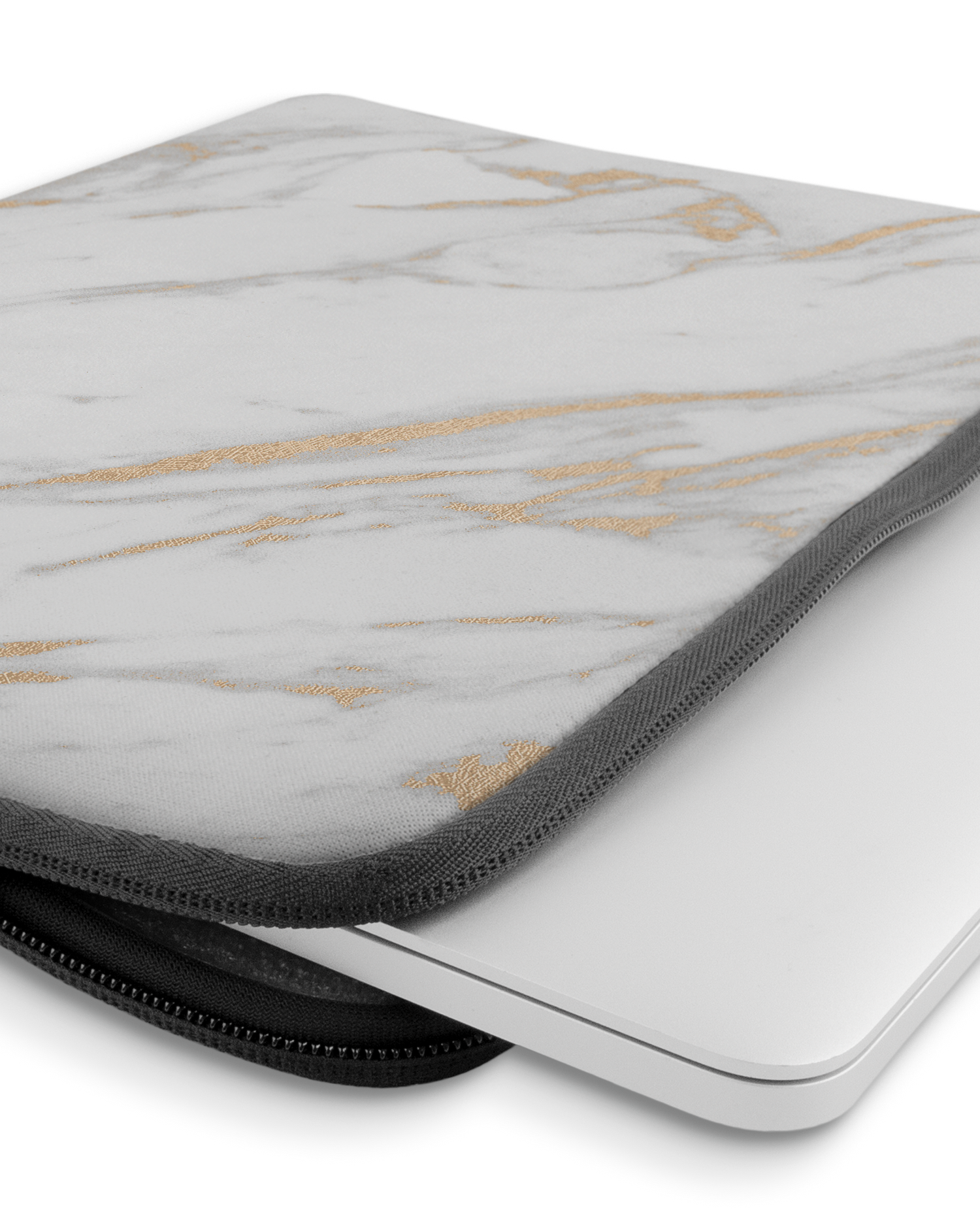Gold Marble Elegance Laptop Case 14 inch with device inside