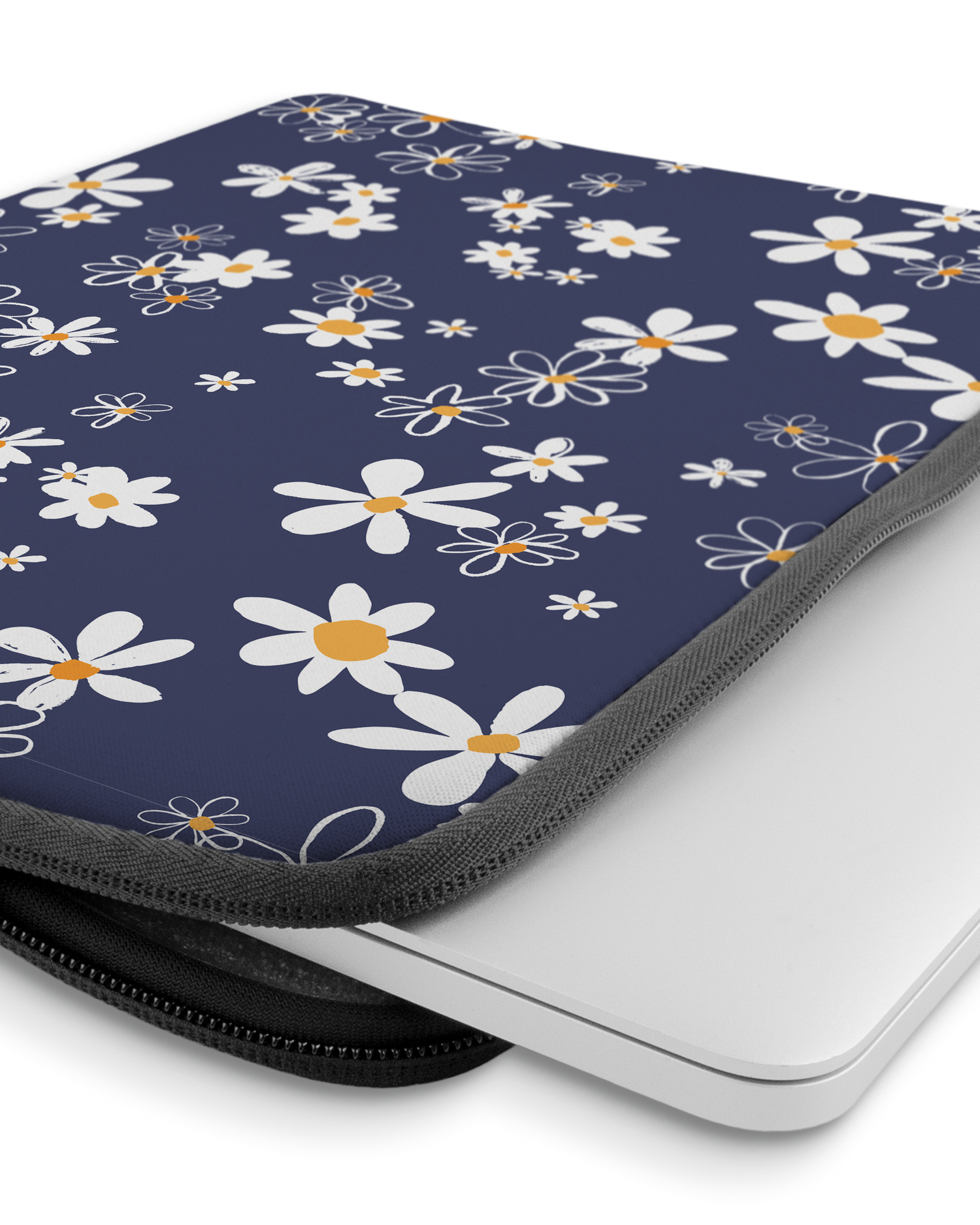 Navy Daisies Laptop Case 14 inch with device inside