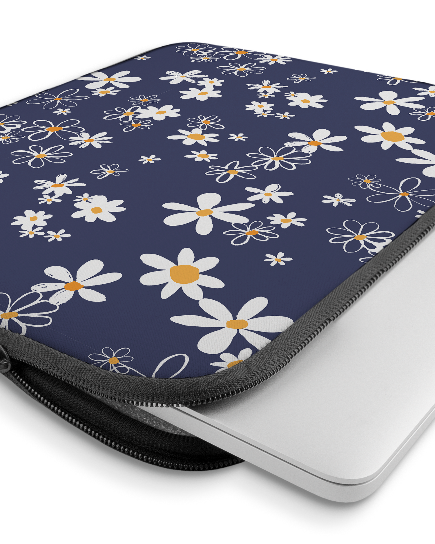 Navy Daisies Laptop Case 15 inch with device inside