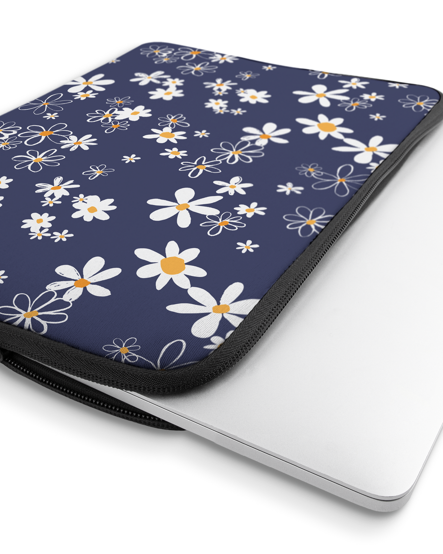 Navy Daisies Laptop Case 16 inch with device inside